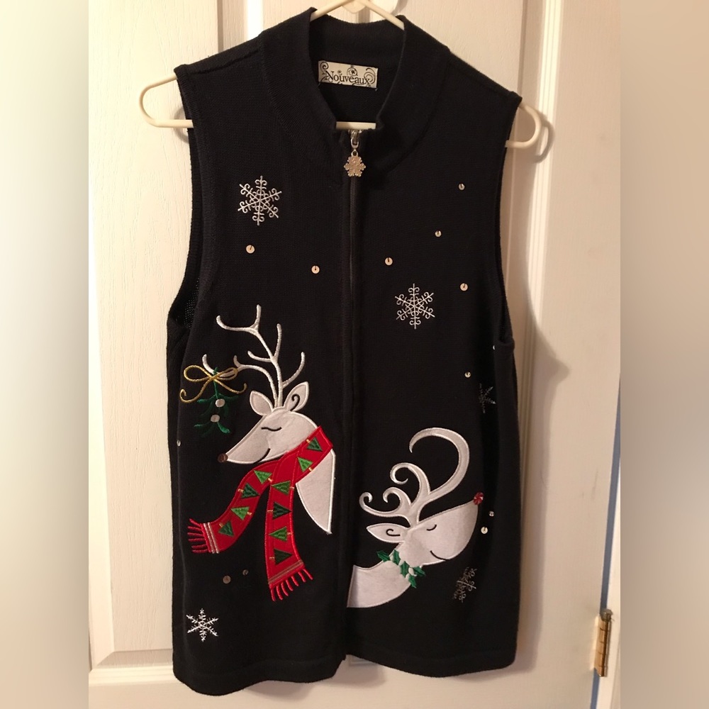Holiday season zippered sweater vest - size large